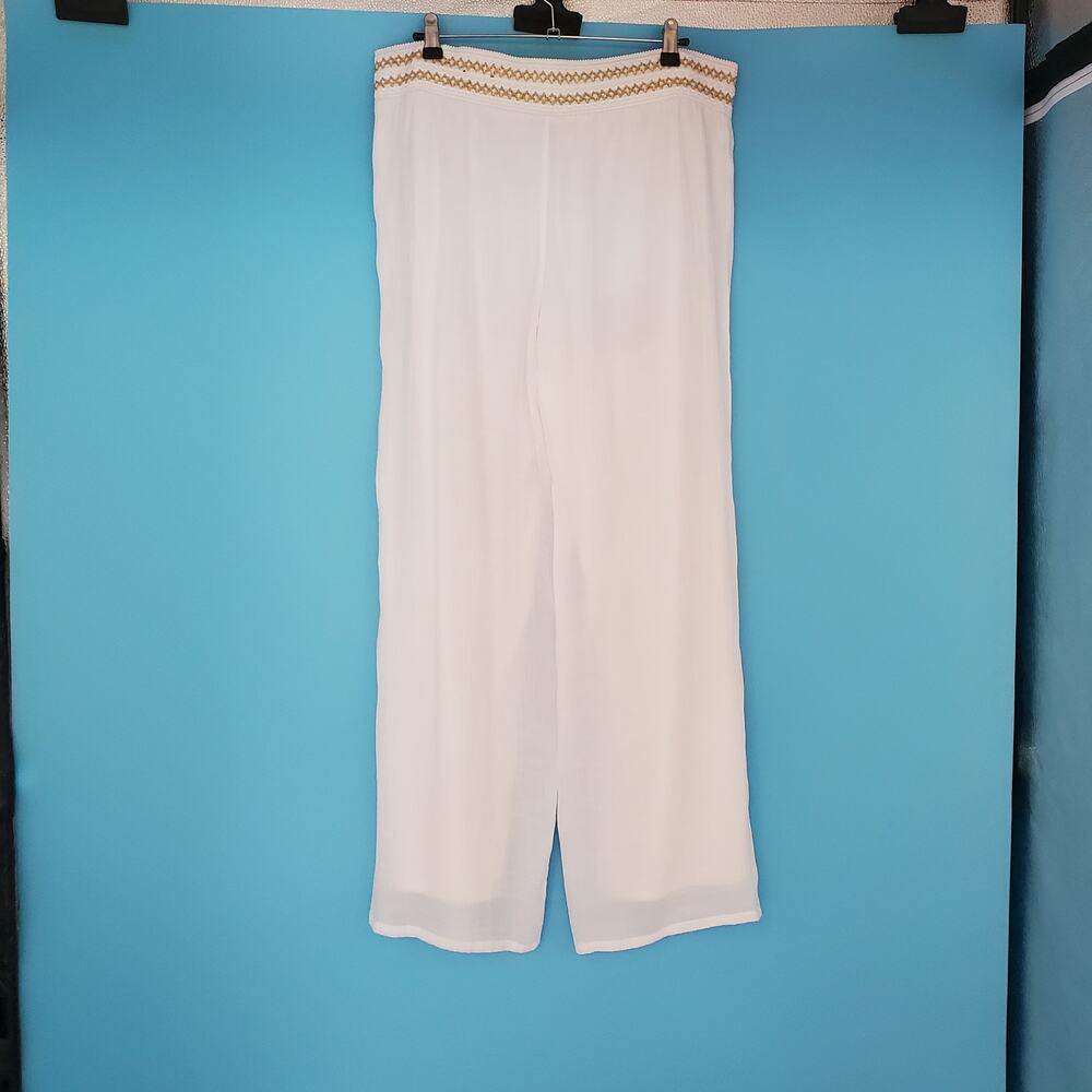 JM Collection Pants Size Medium White Lined Wide Leg Elastic Waist - Picture 3 of 6